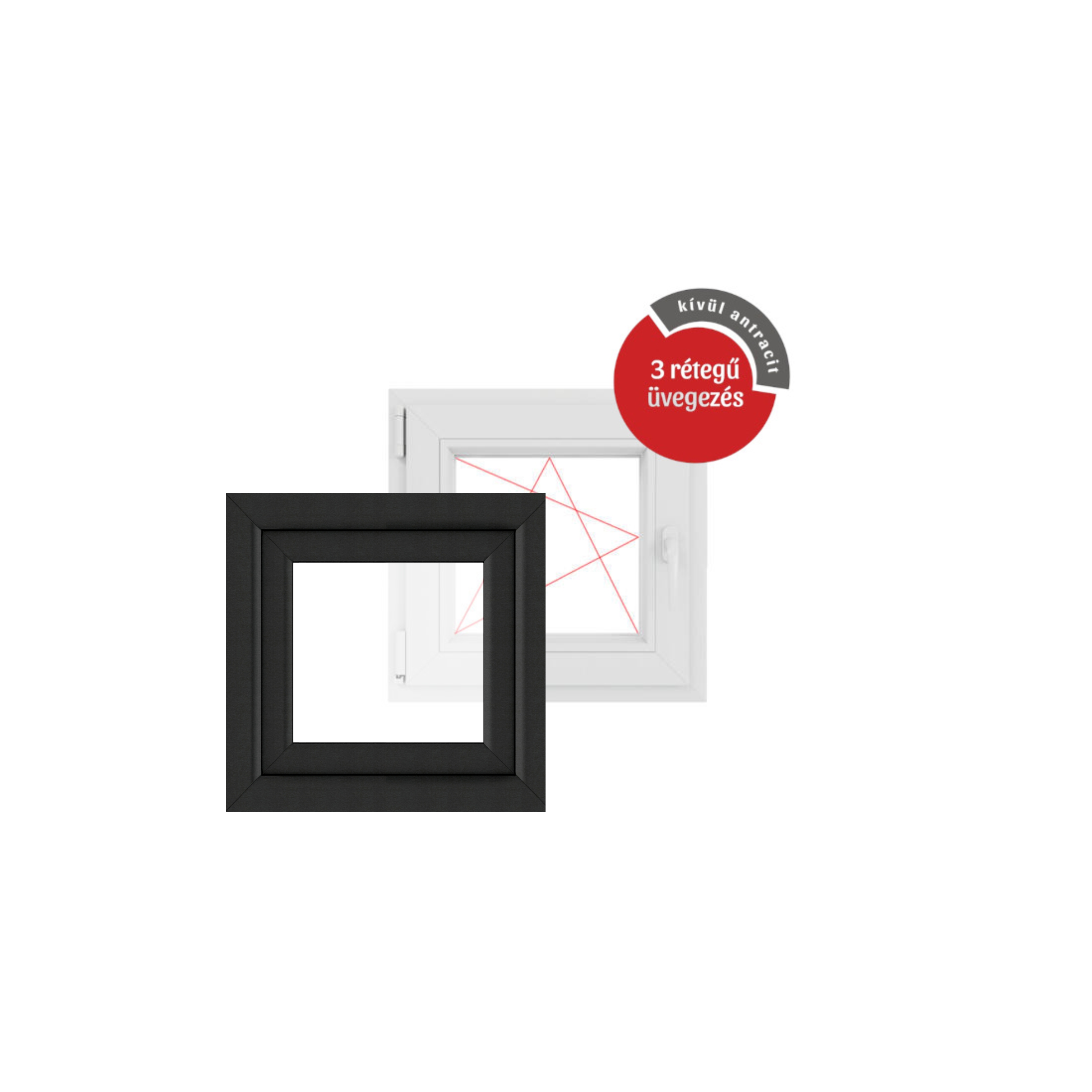 60x60 cm műanyag bukó-nyíló ablak, balos, kívül antracit